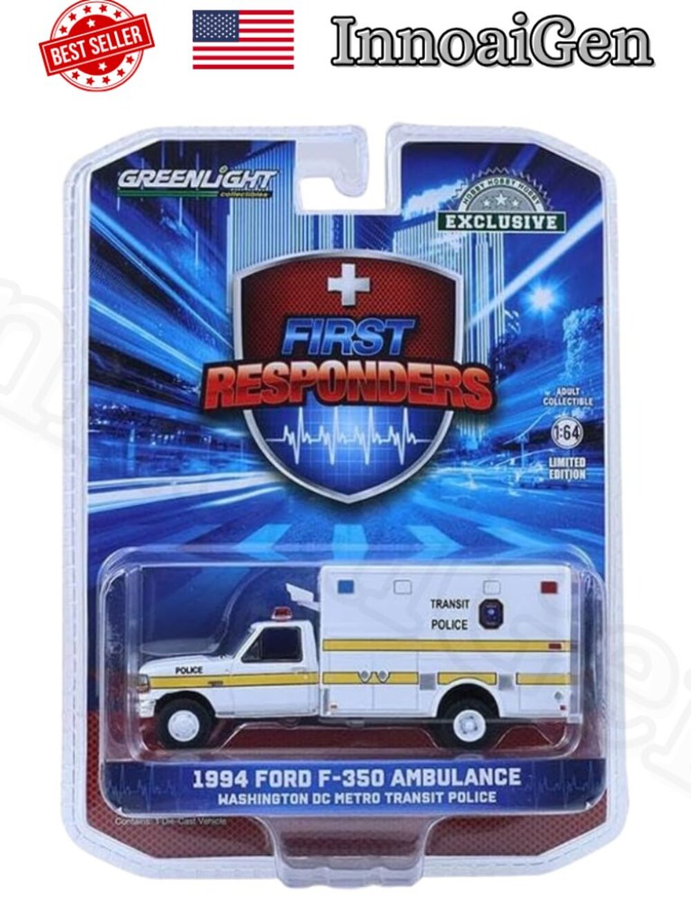 GreenLight First Responders 1994 Ford F-350 Ambulance Washington DC Transit 1:64